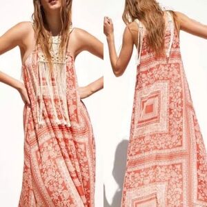 Zara Red Boho Macrame Maxi Dress XS-S